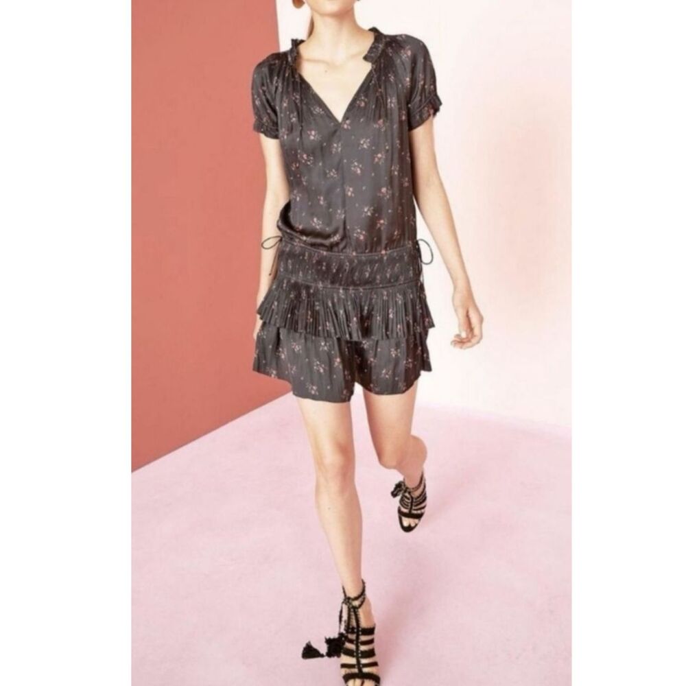 Ulla Johnson Women's Size 2 Black Floral Nora Mini Dress Short Length
